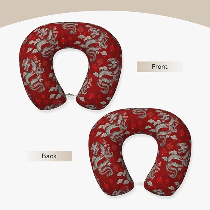 Funny Neck Pillow Support for Car Flight Rest Chinese Dragon Music Note Art, Memory Foam U Shaped Decor Head Cushion for Home Outdoors Travel