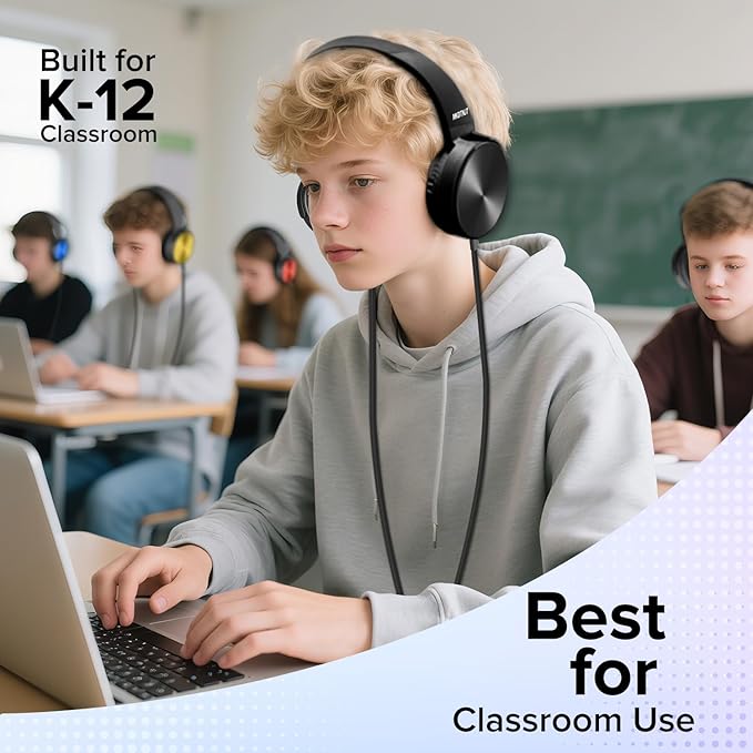 24 Pack Bulk Headphones for Classroom,Adjustable Wired Black Over-Ear Headsets with 3.5 mm Plug for Kids Students School Library Museums Charity Donate (HTC004 Black)