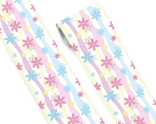 FLFK Wallpaper Border, Rainbow Flowers Peel and Stick Wall Border Self Adhesive Wall Paper Borders for Bedroom Living Room Girl's Room Kitchen Bathroom 7"x240"