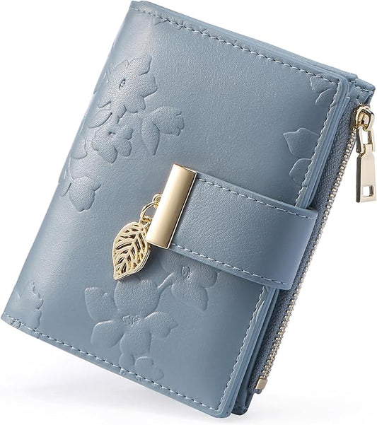 yiijay Small Wallet Women RFID Blocking Leather Bifold Wallet Credit Card Holder for Women Ladies Compact Wallet Mini Purse With Zipper Pocket