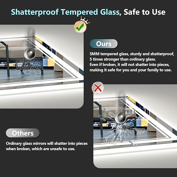 24x32 LED Bathroom Mirror with Lights, Backlit and Front Lit, Anti-Fog Lighted Vanity Mirrors for Bathroom Wall, Dimmable, 3-Color Light, Memory, Shatter-Proof, HD Tempered Glass, CRI＞90
