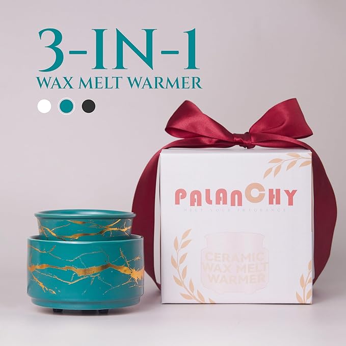 PALANCHY Wax Melt Warmer Ceramic 2-in-1 Oil Burner Electric Candle Wax Warmer Burner Melter Fragrance Warmer for Scented Waxs Home Office Bedroom Aromatherapy Gift& Decor (Green Gold)