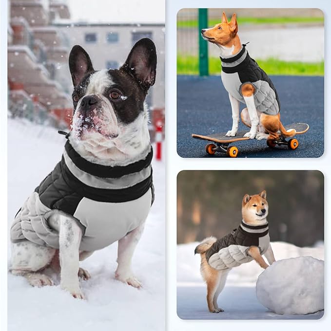 OUOBOB Dog Coats for Large Dogs,XL Dog Coat,Warm Fleece Winter Coat with D-Ring,Back Zipper Pet Jacket for Large Dogs,Waterproof Pet Snow Jacket Clothes Snowsuit Beagle Corgi Border Collie,Black,XL