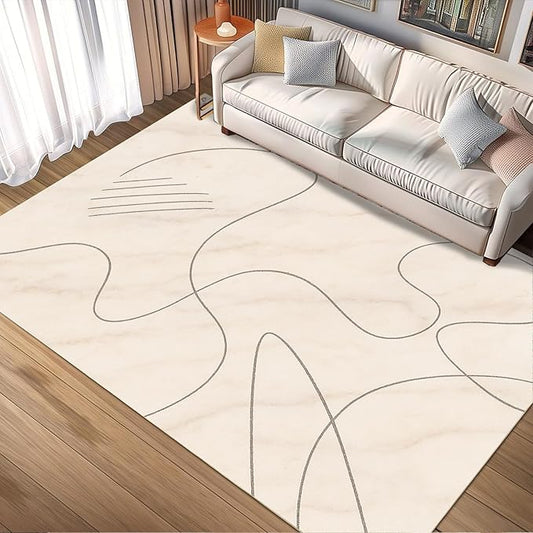 Modern Marble Rug - 5x8 Area Rug, Abstract Line Marble Rugs, Minimalist Geometry Outdoor Rugs, Washable & Non Slip Carpet Home Decor