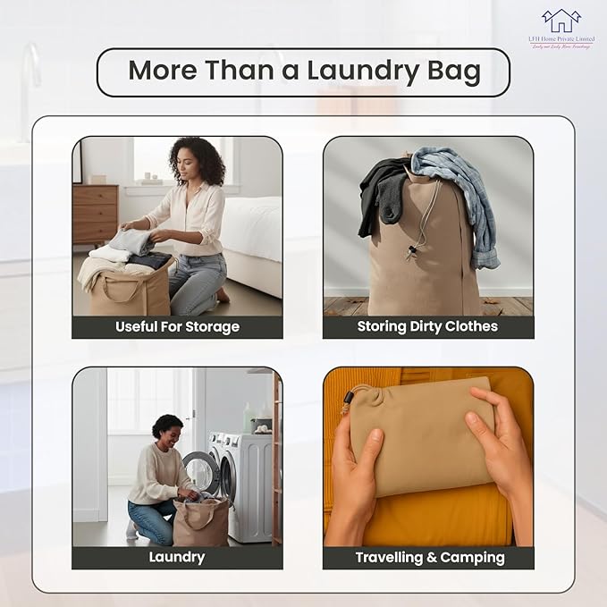 LFH Home Large Premium Cotton Canvas Laundry Bag with Drawstring and Handles Heavy Duty, Multi-Use, and Washable for Home, Travel, College or Storage 20x30 (Pack of 4)-Beige