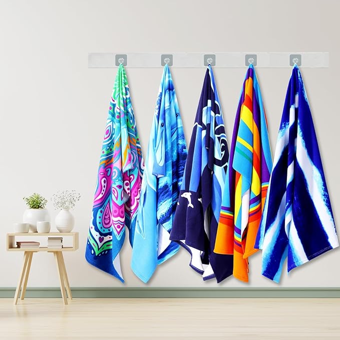 2 Packs Oversized Beach Towel Set 36 x 72 in XL Extra Large Big Soft Clearance Pool Swim Camping Travel Terry Towels Blanket for Adult Cruise Lounge Chair Cover Gift Women Men Blue Striped Dolphins