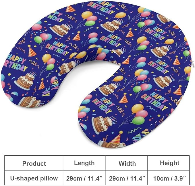 Breathable Travel Pillow Happy Birthday Blue Cake Memory Foam Chin Support, Removable Washable Cover for Airplane Car Office Sleeping
