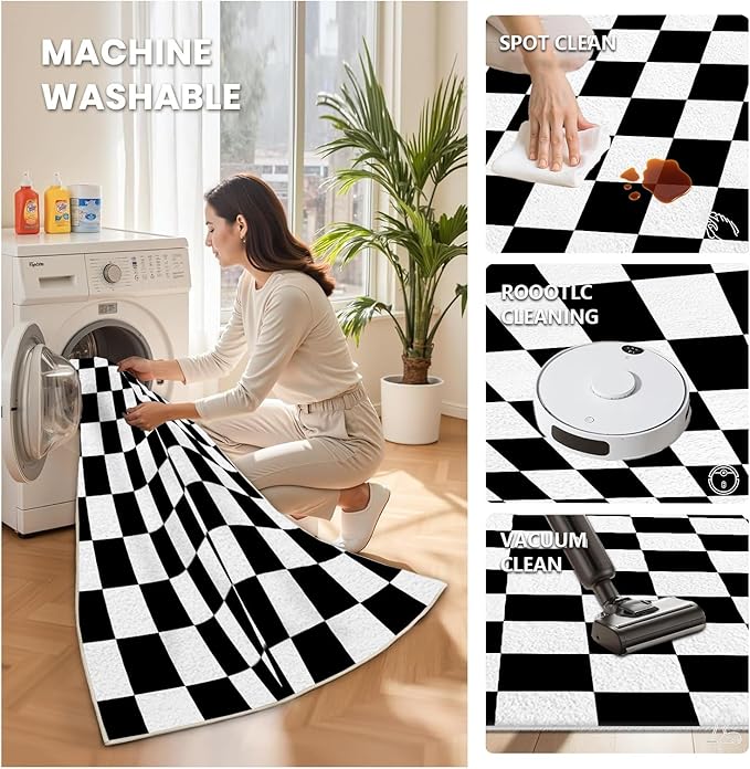Black and White Checkered Rug for Living Room, 5x7 Area Rugs, Checkered Area Rug, Geometric Plaid Large Rugs, Geometrical Washable Non Slip Retro Carpet Home Floor Decor