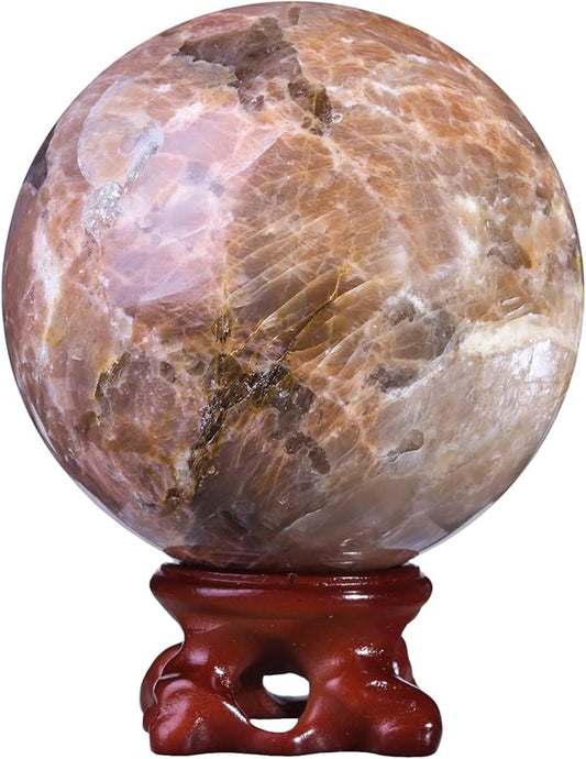mookaitedecor Natural Orange Moonstone Crystal Ball with Resin Stand, Decorative Stone Sphere Ball for Feng Shui Meditation Divination Home Decor, 2.8-3.15 Inch (71-80 mm)