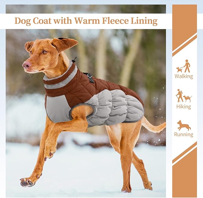 OUOBOB Dog Winter Jacket Cozy Reflective Waterproof Windproof Warm Pet Garment,Comfortable Cold Weather Fleece Apparel Outfits with Zipper Closure for Small Medium Large Dogs Puppy Walking,XX-Large