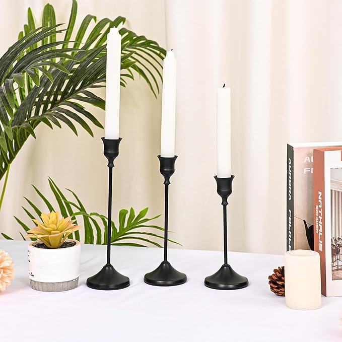 Candlestick Holders 6 PCS, Metal Taper Candle Holder, Matte Black Candle Holders for Pillar Candles, Vintage Dining Table Centerpiece Decorations for Wedding Party Christmas Halloween Decor
