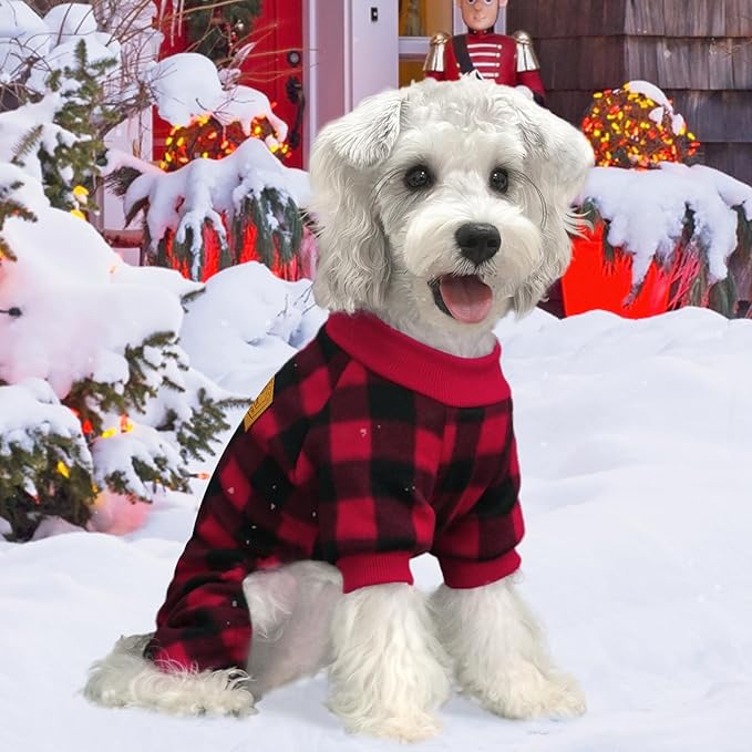 XPUDAC Dog Christmas Pajamas Plaid Doggie Clothes for Small Medium Dogs Girl Boy Fleece Dog Sweater for Winter Christmas(X-Large)