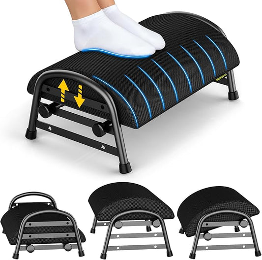 Adjustable Foot Rest for Under Desk at Work, Ergonomic Under Desk Footrest with 6 Positions, Foot Stools for Under Office Desk Chair, Leg Rest for Home, Car, Computer, Gaming Accessories