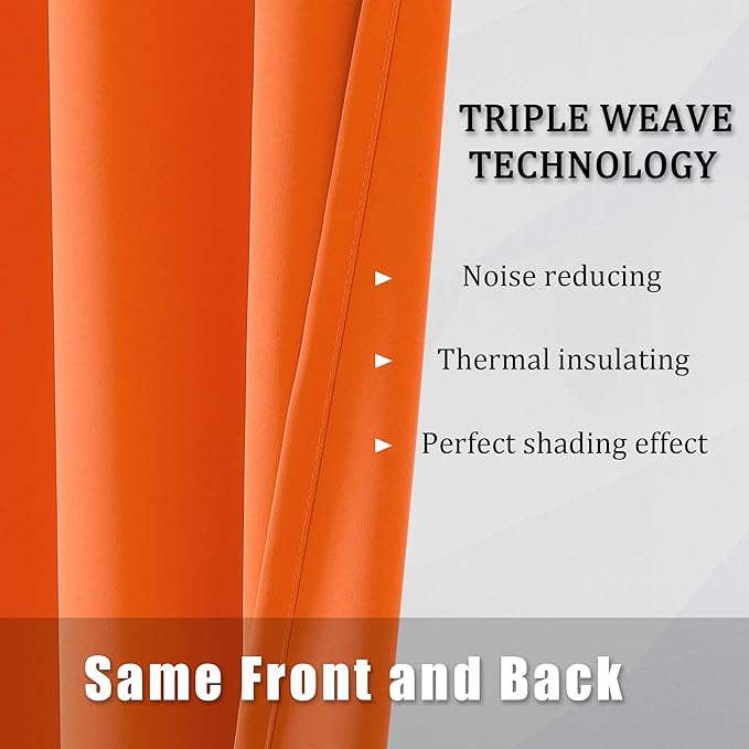 DUALIFE Orange Curtains for Living Room Bedroom Halloween Decor Fall Color Light Blocking Triple Weave Room Darkening Window Curtain Panels Grommet Top 52 X 84 Inces Long