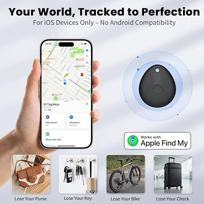 FIQI Air Tracker Tags 2-Pack (Black) – Compatible with Apple Find My (iOS Only), Bluetooth 5.4 Item Locator with Smart Tag for Wallet, Keys, Luggage & Bags, 90 dB+ Alert, 7g Lightweight, Matte Finish