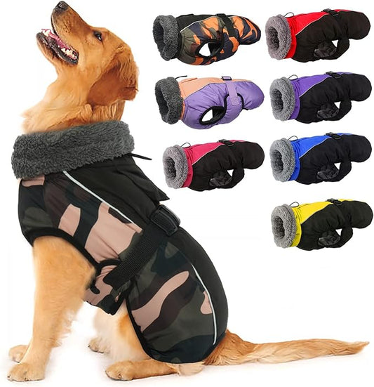 IECOii Extra Warm Reflective Adjustable Dog Jacket with Buckle Fleece Turtleneck for Cold Weather Soft Winter Coat for Small Medium Extra Large Dogs