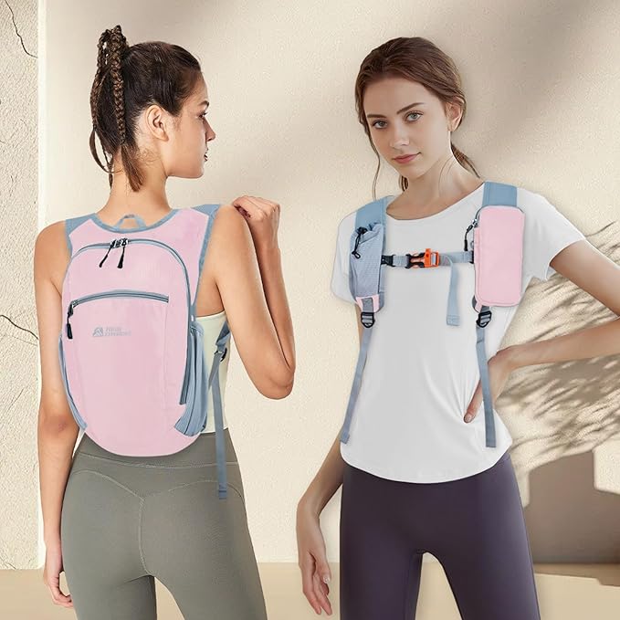 HIGH EXPERIENCE Hiking Backpack 10L/15L Small Daypack Lightweight Packable Travel Foldable Water Resistan for Women Men (Pink, 10L)