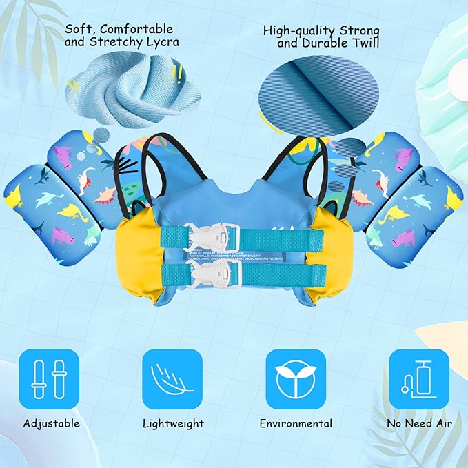 Chriffer Kids Swim Vest Life Jacket for 30-55 Pounds Boys and Girls, Toddler Floaties with Shoulder Harness Arm Wings for 2,3,4,5,6,7 Years Old Baby