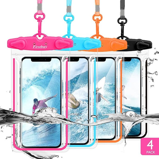 Universal Waterproof Phone Pouch, 4 Pack Waterproof Phone Case with Lanyard Protector for iPhone 17 16 15 14 13 Pro Max XS Plus Samsung Galaxy Note up to 7.5", IPX8 Cellphone Dry Bag Beach Essentials