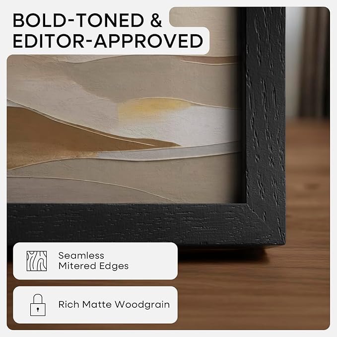 Homeforia 20x28 Black Wood Frame, High End Oak 20x28 Wooden Picture Frames with Mat 14x22 Photo, 20 x 28 Poster Frame Matted to 14 by 22 Print, 28x20 Hanging Frames, Tempered Glass, Wall Kit, Set of 3