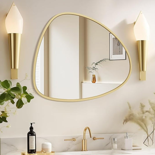 WallBeyond Asymmetrical Mirror, Irregular Wall Mirror, Wall Mirrors Decorative for Bedroom Living Room entryway Hall, Wall Mirror for mid Century Modern Decor 25" H x 20" W, Gold