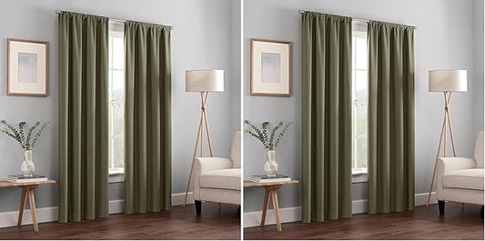Eclipse Kendall Modern Blackout Thermal Rod Pocket Window Curtain for Bedroom or Living Room (1 Panel), 42 X 84, Artichoke (Pack of 2)