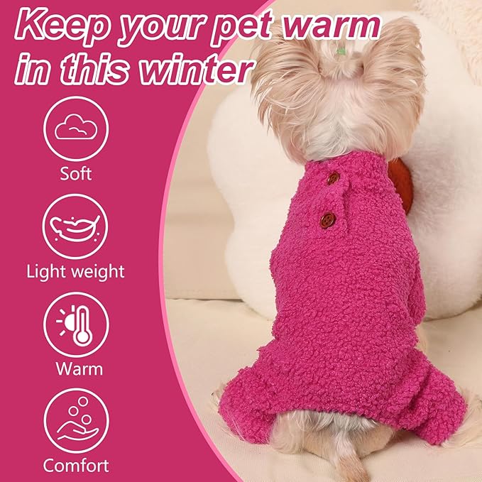 Dog Sweaters for Small Dogs Winter Dog Pajamas Sized Dogs Boy Girl Fleece Pet Clothes Puppy Outfit 4 Legs Jumpsuits for Chihuahua Yorkie Cat Apparel (Rose, X-Small)