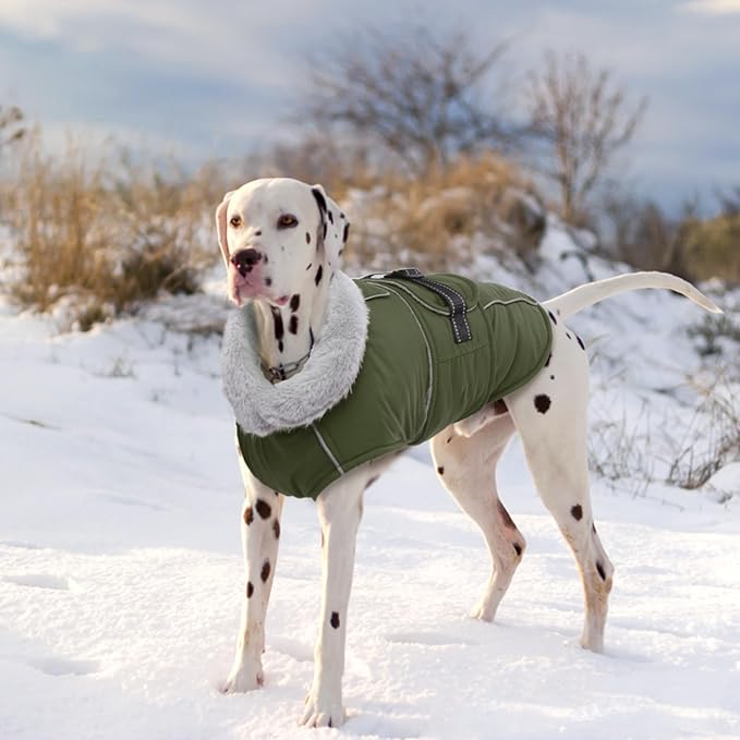 Lelepet Warm Dog Coat Reflective Fleece Vest Waterproof Dog Jacket with Adjustable Buckle Hook & Loop Windproof Cold Weather Coats for Small Medium Large Dogs, Army Green, XL