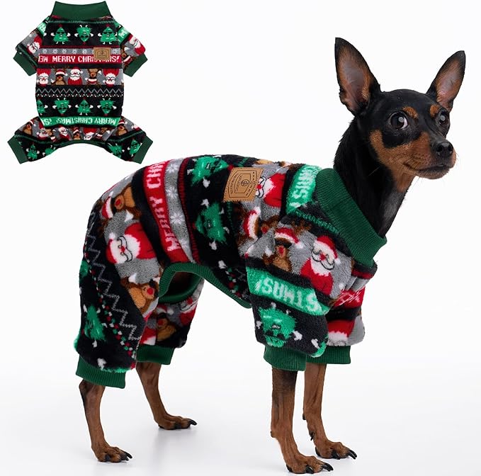XPUDAC Christmas Dog Pajamas Fleece Dog Sweater Holiday Pet Outfit for Small Medium Dogs Girl Boy Puppy Clothes Onesie, XL