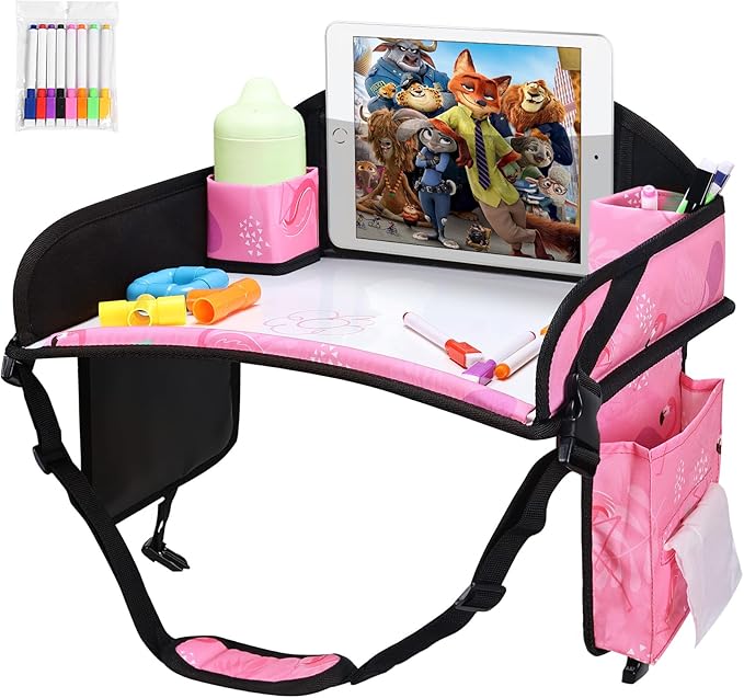 WENRENER 3PCS Kids Travel Tray for Airplane - Toddler Car Seat Table Tray, Road Trip Essentials for Boys & Girls, Carseat Lap Desk for Kids Road Trip Activities