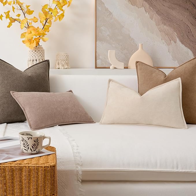 Kevin Textile Waterproof Decorative Pillow Covers Beige 24x24 Inch Pack of 2 Soft Boucle Textured Euro Pillowcases Elegant Accent Pillows for Couch Sofa Chair Bed Home Decor Indoor Outdoor