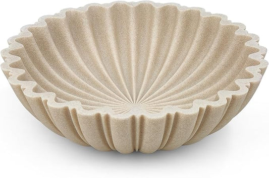 Modern Decorative Bowl for Home Decor - 10.6" Large Beige Resin & Sandstone Centerpiece Bowl for Entryway Table, Coffee Table, Kitchen Counter or Serving Fruit, Keys, Candy