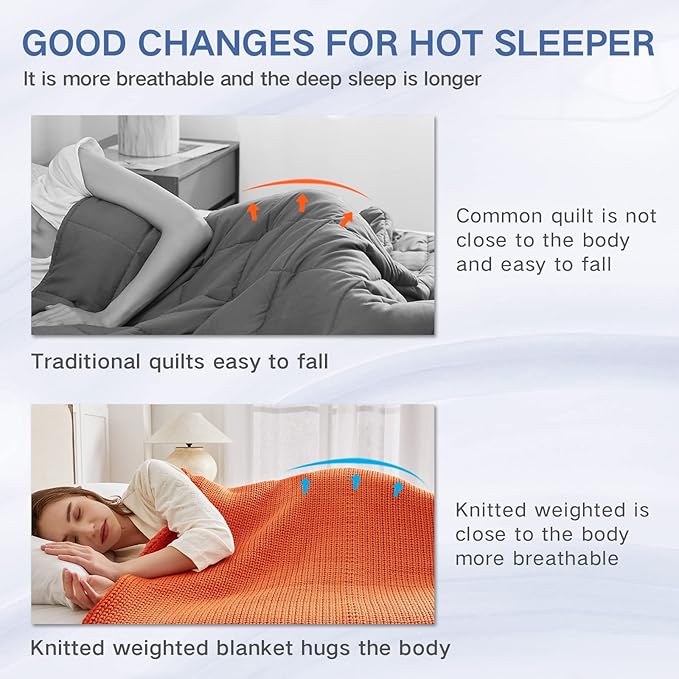 Guohaoi Knitted Weighted Blanket for Adults (Orange 50"x75" 15lbs) No Beads Cooling Throw Blanket for Hot Sleepers, Home Decor Breathable Chunky Knit Heavy Blanket Use on Full Size Bed