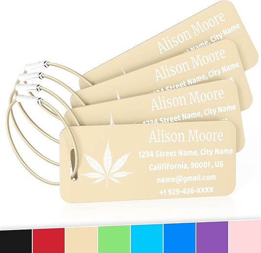 4 PCS Personalized Luggage Tags for Suitcases, Custom Aluminum Luggage Tags for Bags and Backpacks, Waterproof & Heavy Duty Personalized Metal Name Tags for Travel (Gold)