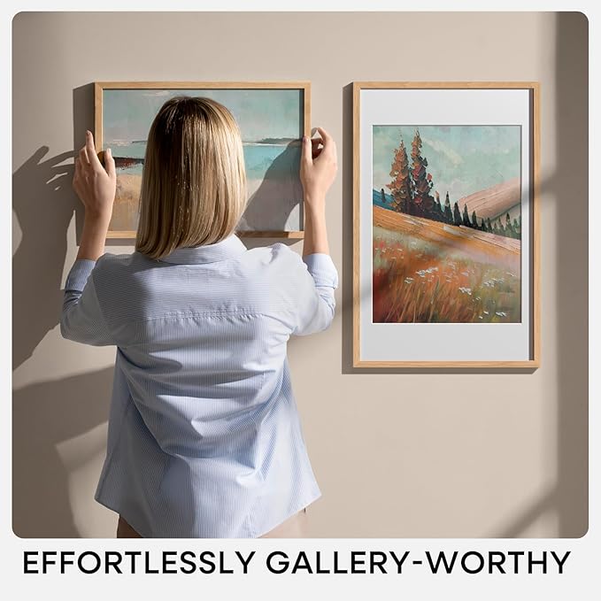 Homeforia 16x16 Picture Wood Frame, High End Natural Oak 16 x 16 Square Light Wooden Frames with Mat 12 by 12 inch Photo, 16by16 Poster Frames Matted to 12x12 Print, Tempered Glass, Wall Kit, Set of 1