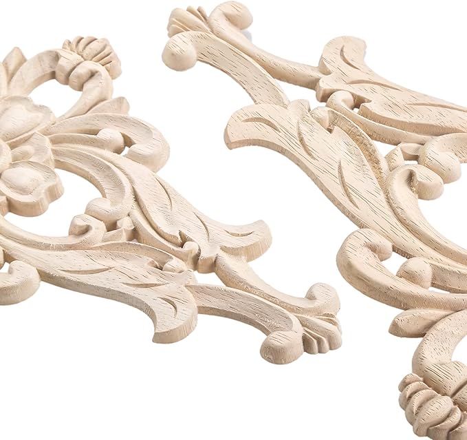 MUXSAM Wood Carved Appliques Furniture Decorative Onlays, 1Pc Unpainted DIY Center Carving Decal for Door Wall Ceiling Cabinet Dresser Mirror Bed Mantel Bench Decoration, 20x10cm/7.8"x3.94"