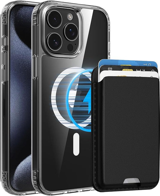 Ntwinro Magnetic for iPhone 12 & iPhone 12 Pro Clear Case (Compatible with MagSafe) with Black Detachable Wallet & Card Holder for 3 Cards [RFID Blocking] Military Grade Protective Slim Phone Cover