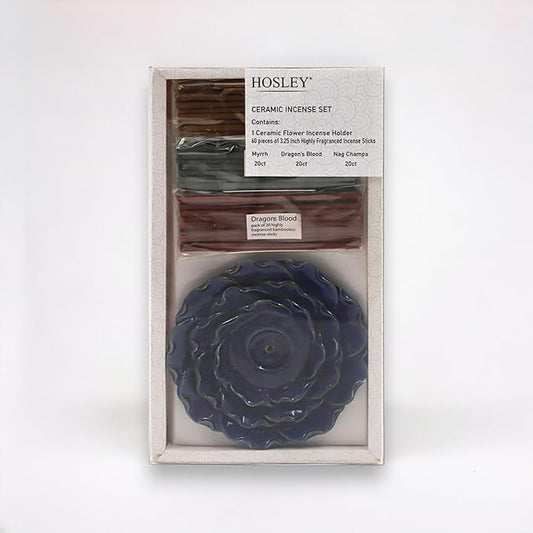 Hosley Incense Sticks Gift Set with Includes 60 Incense Sticks & Ceramic Holder - Perfect Bathroom Set for Home, Weddings, Meditation, Spa, Bathroom Use