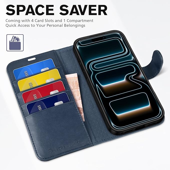 TUCCH Case Wallet for iPhone 17 Pro Max (6.9") 2025, Stand, RFID Blocking, 4 Card Holders, TPU Shockproof Inner Shell, PU Leather, Magnetic Closure Folio Protective Cover, Dark Blue