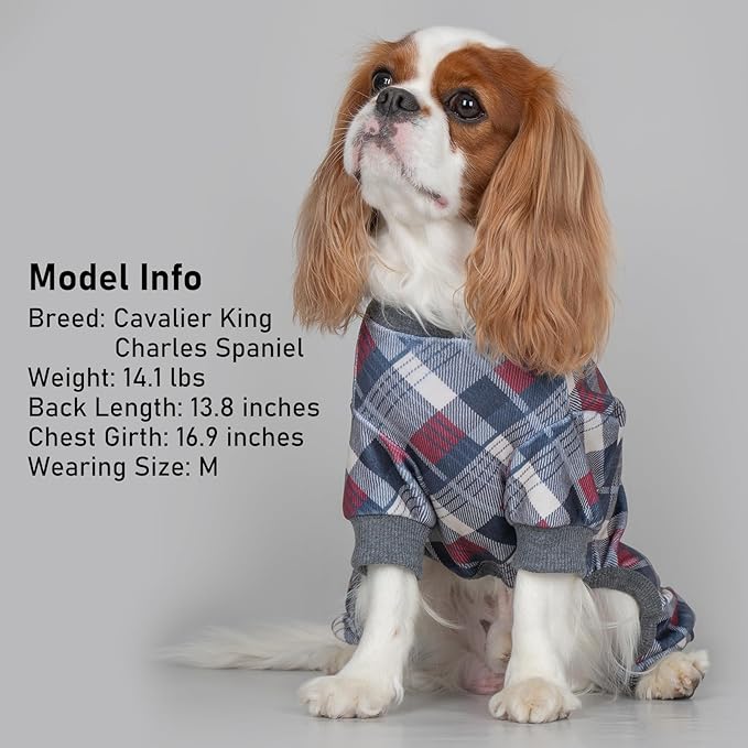 KYEESE Dog Pajamas Large Sized Dog Velvet Pjs Soft Pet Clothes Comfy Coat Stretchy Onesie Plaid Doggie Jammies, Grey, XXXL