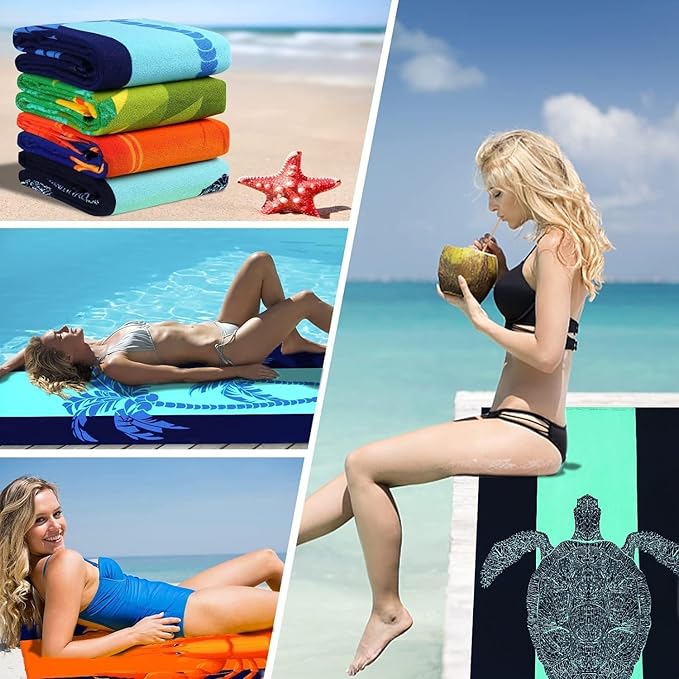 Genovega 2 Packs Oversized Beach Towel Set 36 x 72 in Large Big Pool Camping Swim Clearance Soft Towels Travel Essentials Accessories Must Haves Vacation Adult Necessities Gifts Seashells Flamingo