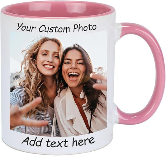Custom Coffee Mug, Customizable Coffee Cups with Pictures Personalized Ceramic Mug for Gifts Novelty Personalized Mugs for Friends (Pink)