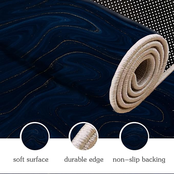Luxury Marble Rug - 3x4 Rug, Navy Blue Marble Outdoor Rugs, Modern Abstract Entryway Rugs, Washable & Non Slip Carpet Home Decor