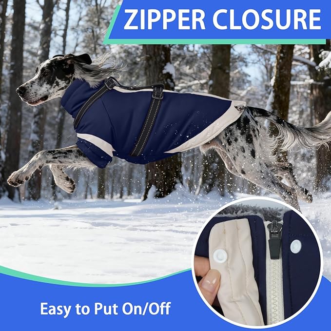 MIGOHI Reflective Dog Winter Coat,Warm Dog Jacket With Harness,Fleece Jacket for Large Dogs,Waterproof Pet Puffer Jacket Snowsuit,Windproof Pet Clothes for Cold Weather,Australian Shepherd,XL,NavyBlue