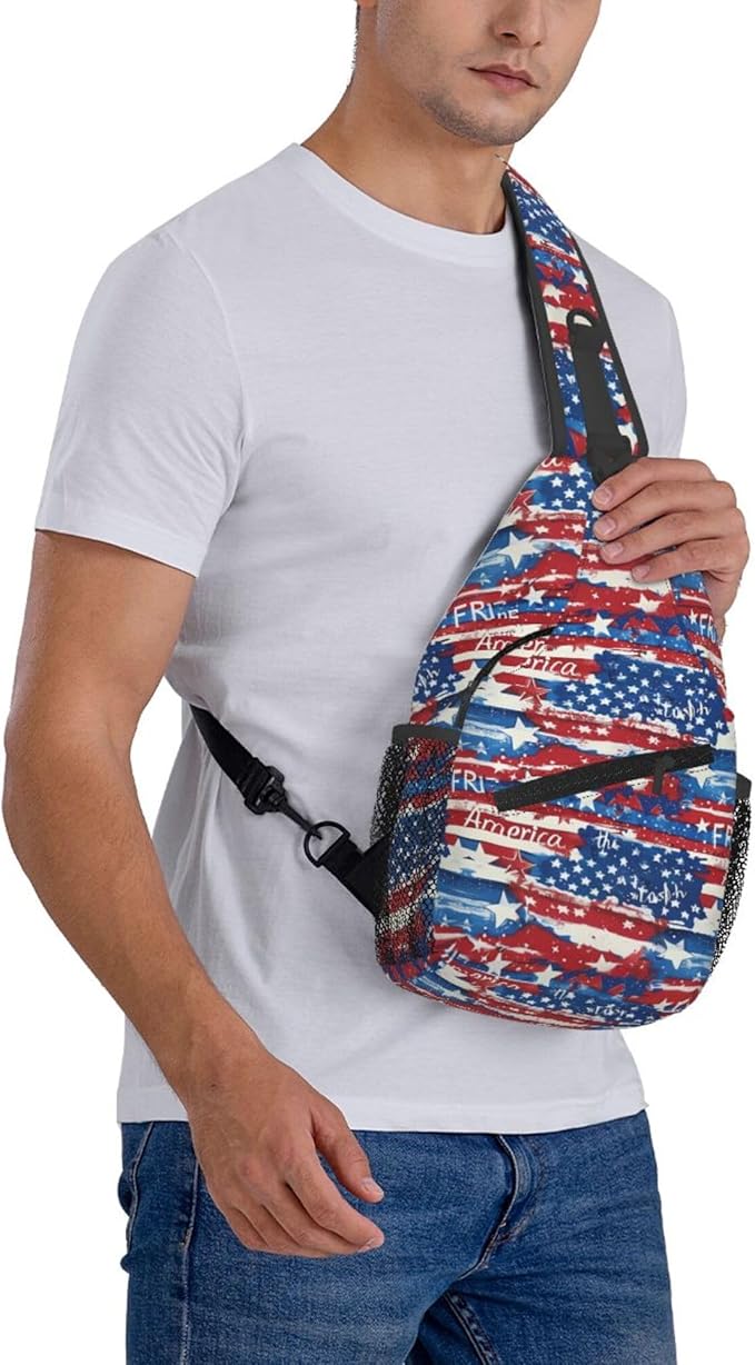 GJXFLSY American Flag Sling Backpack Crossbody Bag Casual Chest Bags Travel Hiking Daypack Shoulder Bag for Women Men