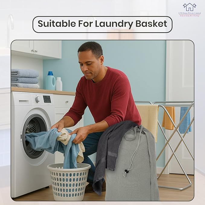 LFH Home Cotton Canvas Large Laundry Bag with Handle, Heavy Duty Drawstring Closure Washable Laundry Bags, School Travel, Home, Hotel, College Dorm, Organizer Sack, Toys 20x30-Grey, Thanks Giving