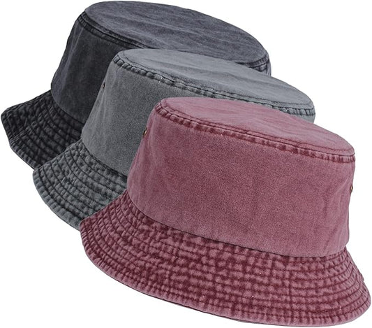 Washed Cotton Bucket Hats Packable Summer Outdoor Cap Travel Beach Sun Hat Plain Colors for Men Women