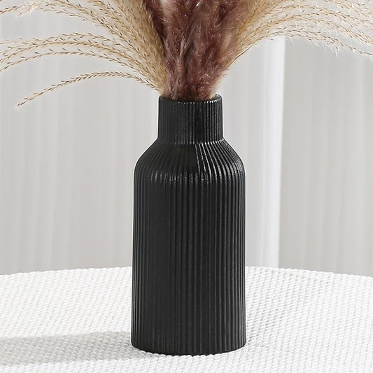 Bohemian Black Ceramic Vase - for Pampas Grass, Mantel, Bookshelf, Entryway and Living Room Decor (Black, 8in)