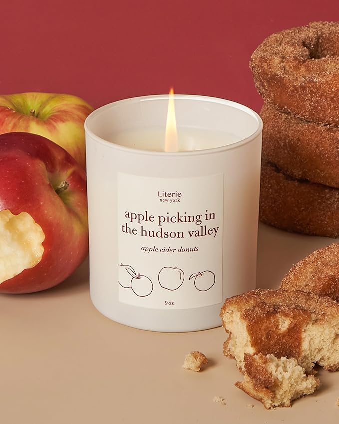 Literie NYC Inspired Scented Candle: Apple Picking in The Hudson Valley - Apple Cider Donuts Scented, 9oz, 50 Hour Burn, Vegan Soy & Coconut Blend Candle for Home Decor, Gift for Women & Men