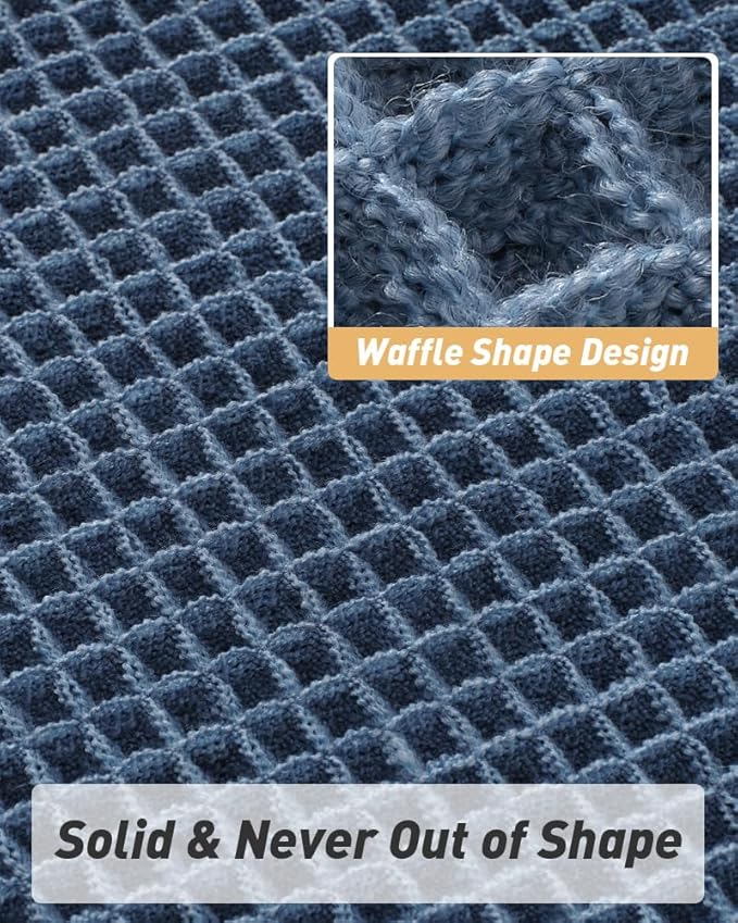 AMOAMI Upgraded Waffle Bath Mat, Super Absorbent Non Slip Bath Mats for Bathroom Floor, Machine Washable Bathroom Rugs with Tassels, Rubber Backed Bathroom Mats, Ultra Soft, 20" x 32", Blue